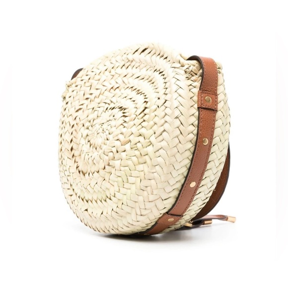 Chloe Marcie Woven Palm Round Crossbody Bag (Tan) - Picture 3 of 16